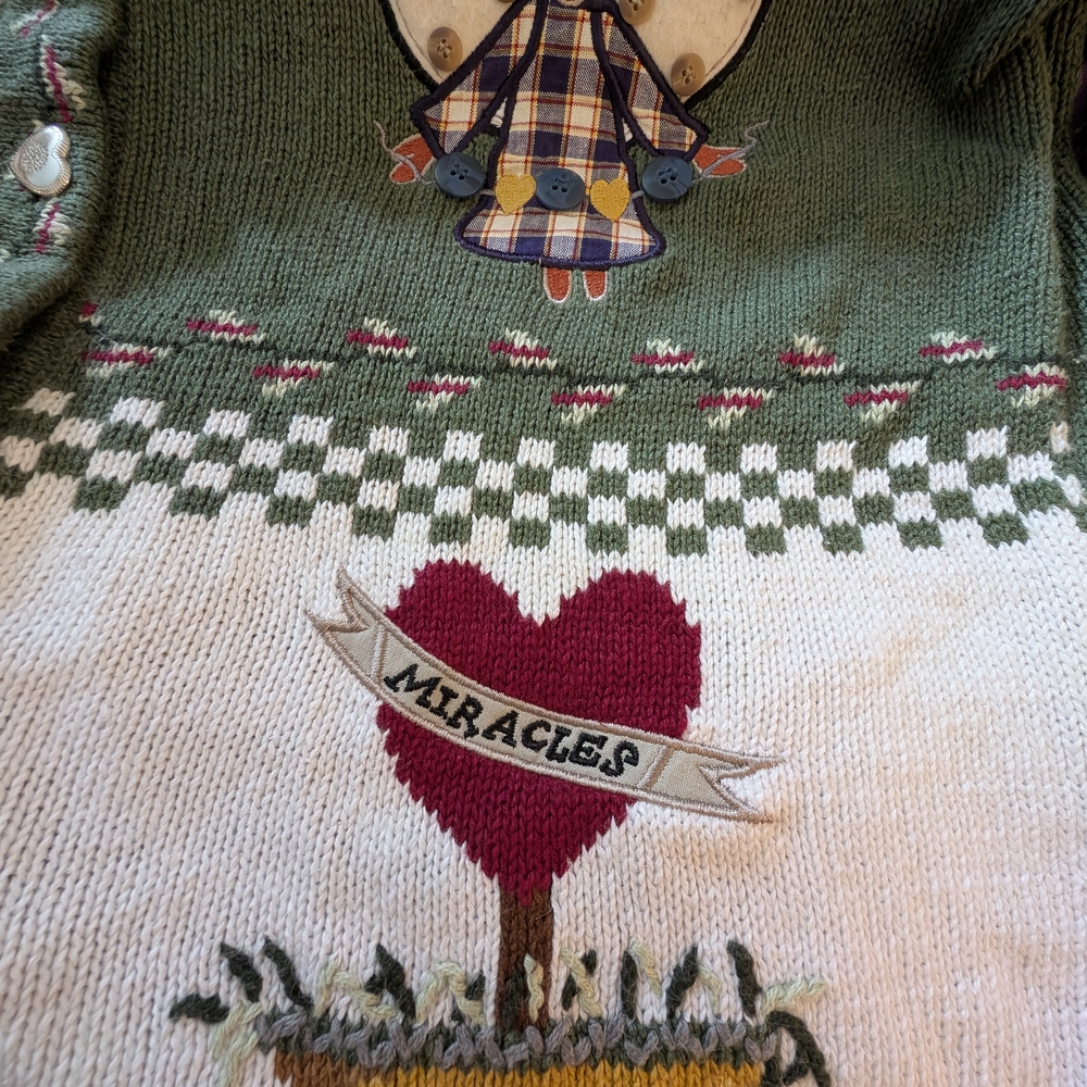 Quacker Factory Green and White Cardigan with Whimsical Designs - Picture 4 of 10